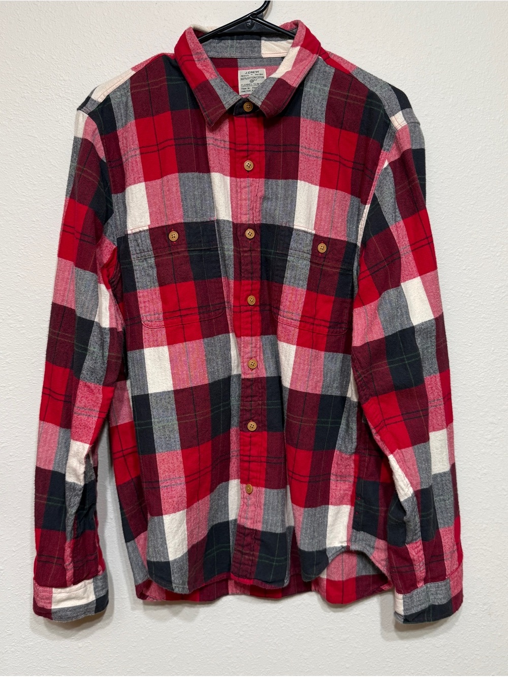 J. Crew Factory Red Plaid Button-Down Flannel Shirt Men’s L Cotton Preppy